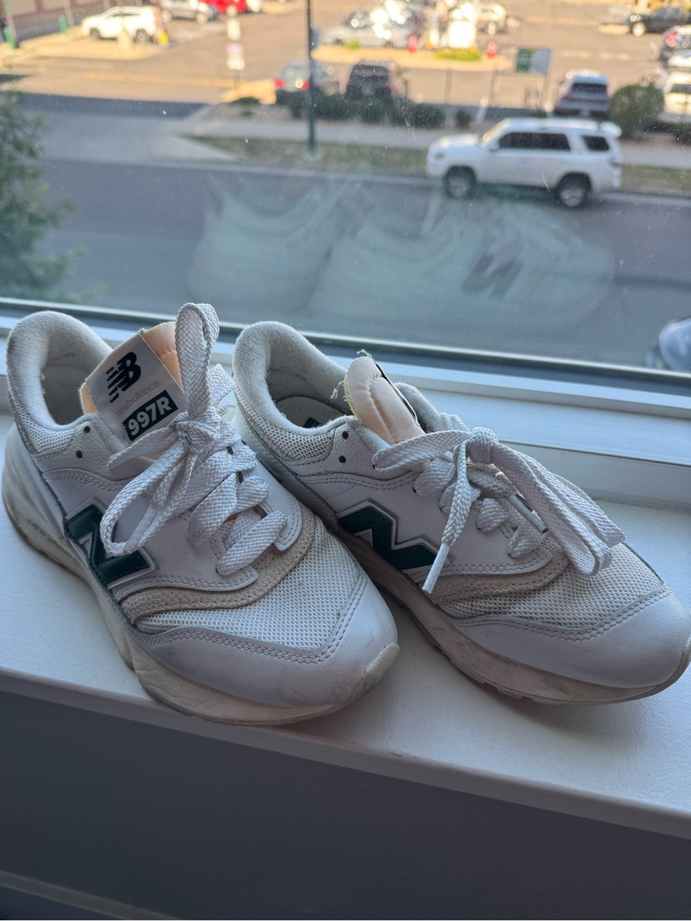 New Balance White Sneakers with Yellow Tongue Accent